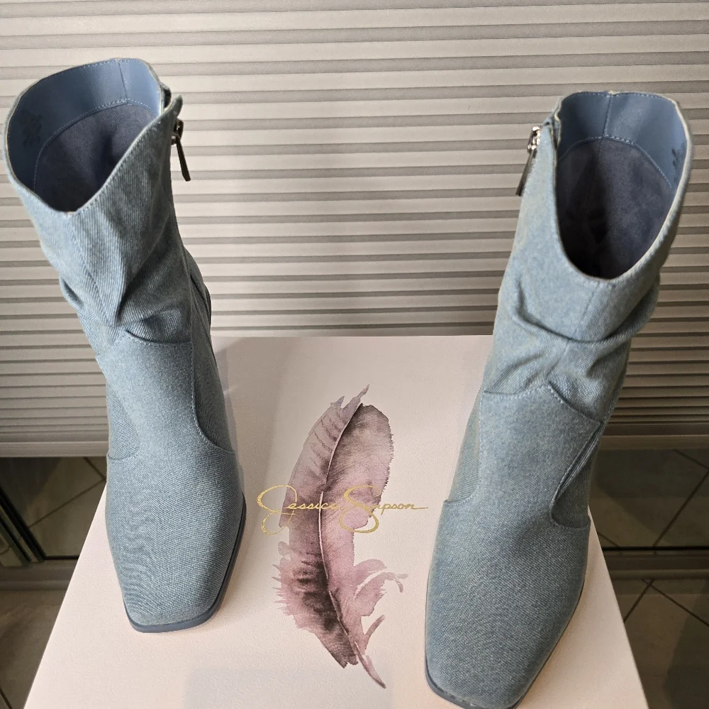 JESSICA SIMPSON MEDIUM BLUE WASH DENIM BOOTS SIZE 7 1/2 M  STYLE - JS-ARRLA - Picture 12 of 12